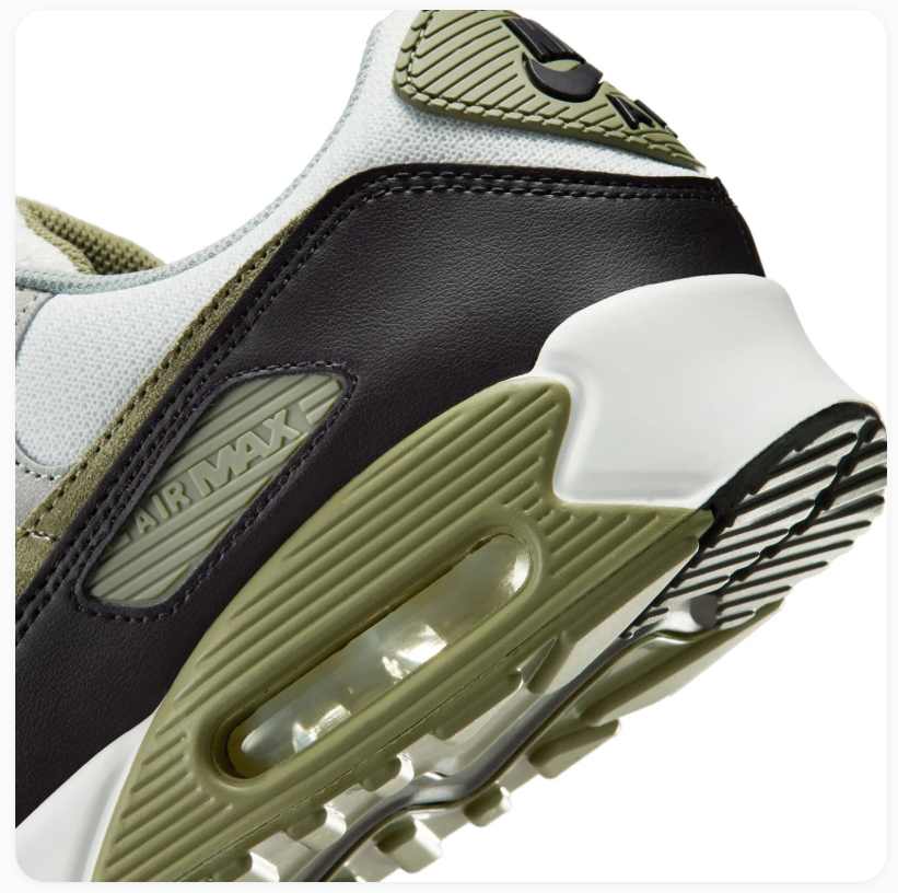 Nike Air Max 90 White & Grey Sneakers with Olive Green Accents