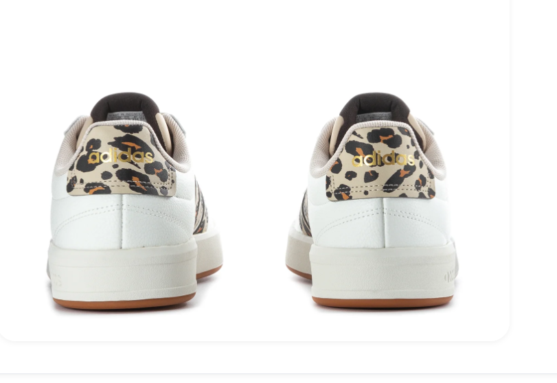 adidas White Sneakers with Leopard-Print Stripes & Gum Sole