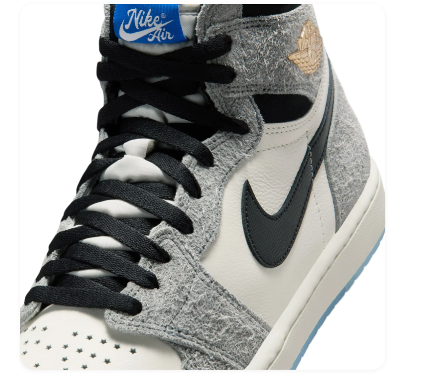Air Jordan 1 High Grey & White Sneakers with Icy Blue Sole