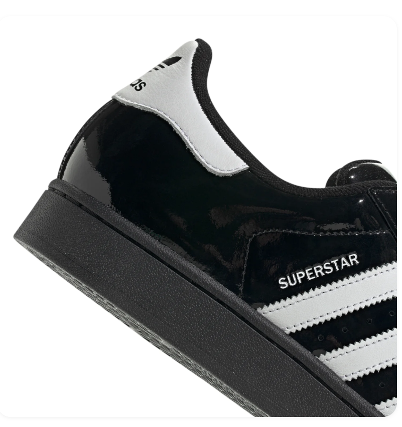 adidas Superstar Glossy Black & White Shell-Toe Sneakers