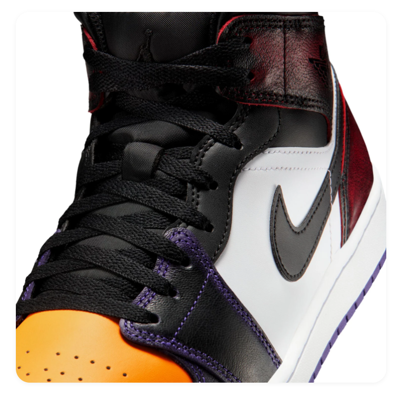 Air Jordan 1 Mid Black & White Sneakers with Yellow and Purple Accents