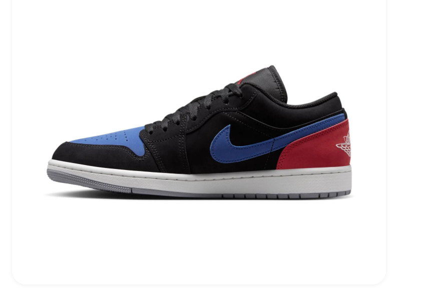 Air Jordan 1 Low Black & Blue Sneakers with Red Heel
