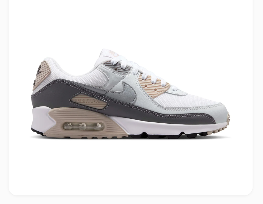 Nike Air Max 90 White & Grey Sneakers with Beige Accents