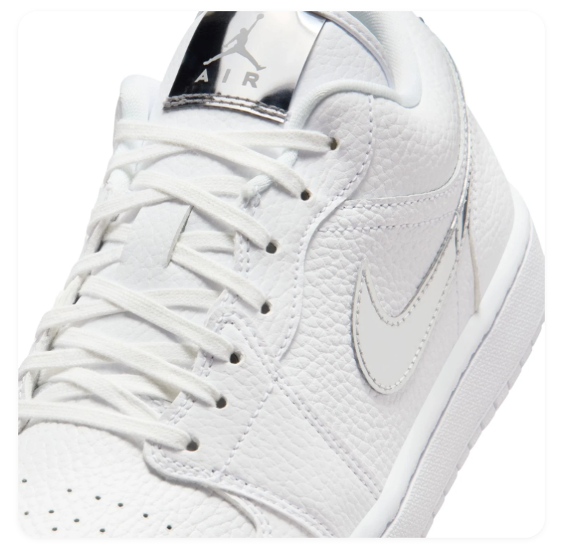 Air Jordan 1 Low White & Metallic Silver Sneakers