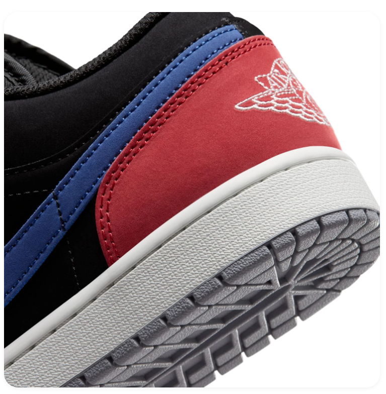 Air Jordan 1 Low Black & Blue Sneakers with Red Heel