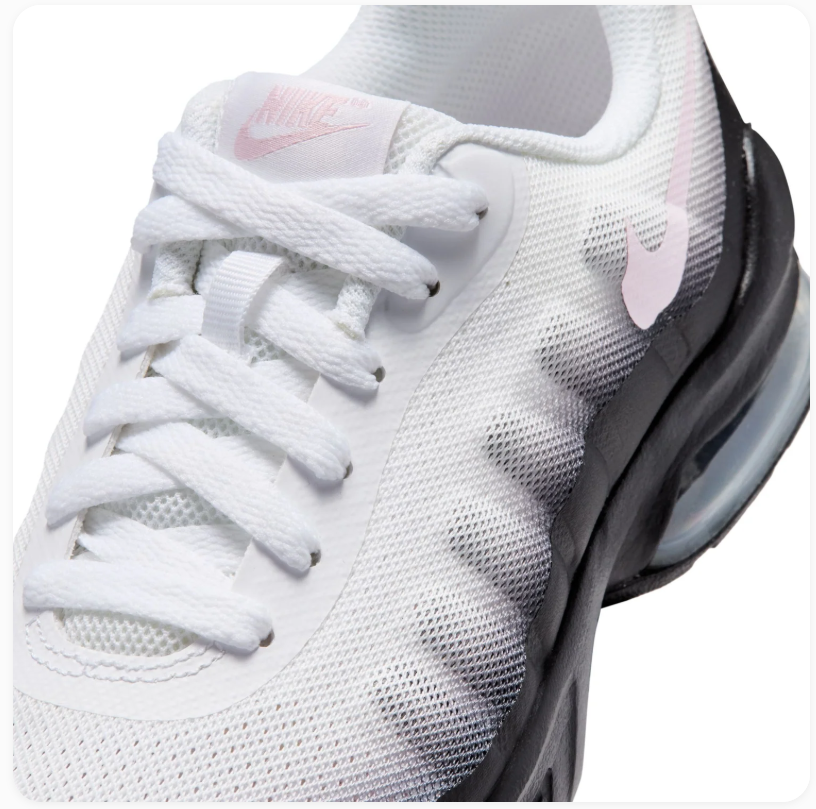 Nike Air Max White & Black Gradient Sneakers with Pale Pink Swoosh