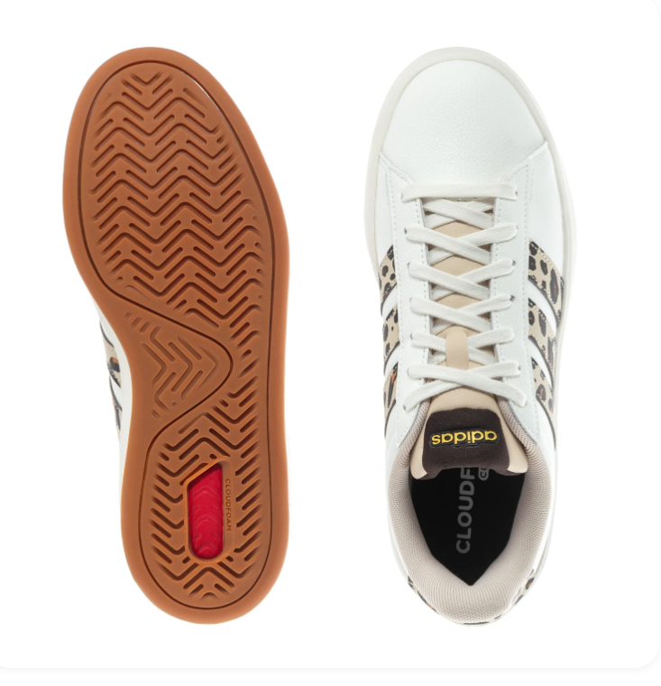 adidas White Sneakers with Leopard-Print Stripes & Gum Sole