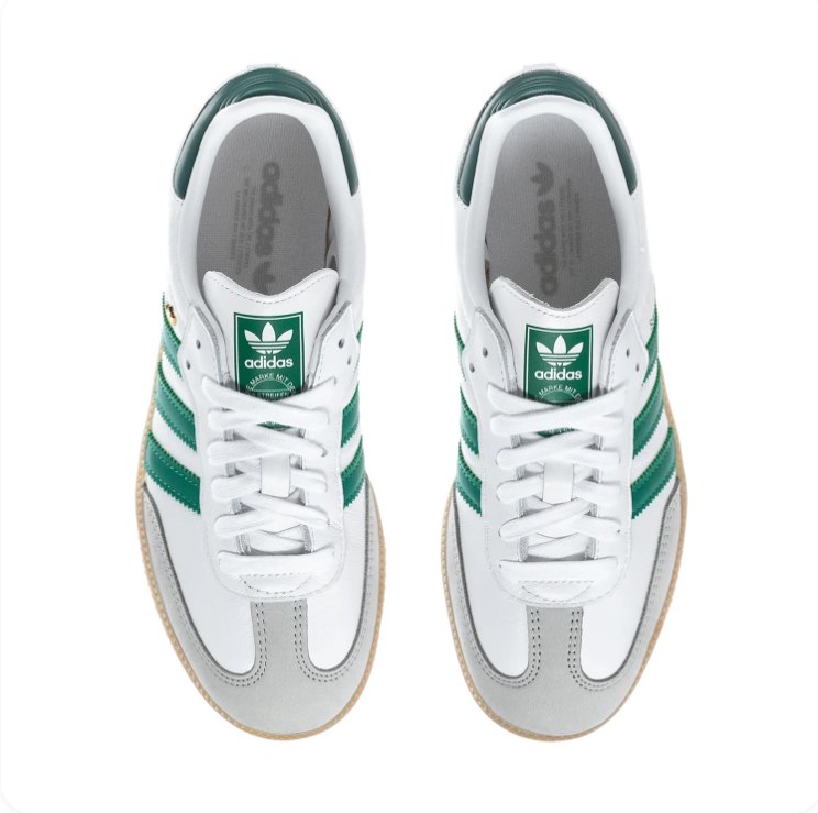 adidas Samba White & Green Sneakers with Grey Toe & Gum Sole