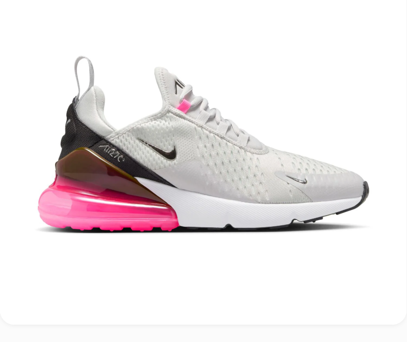 Nike Air Max 270 White Sneakers with Hot Pink Heel Air Unit