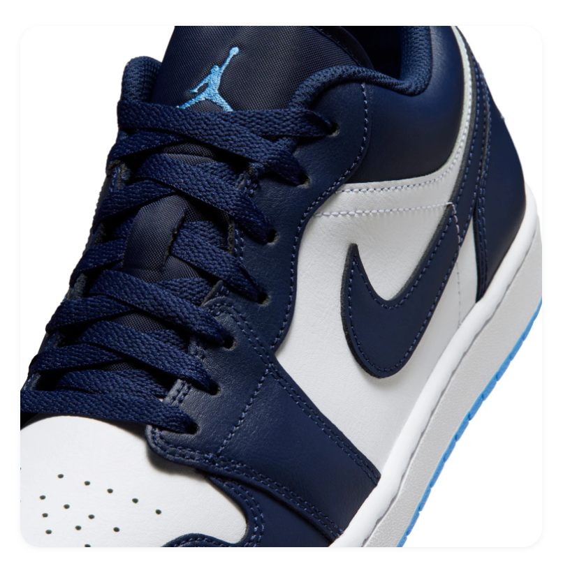 Air Jordan 1 Low Navy & White Sneakers with Bright Blue Sole