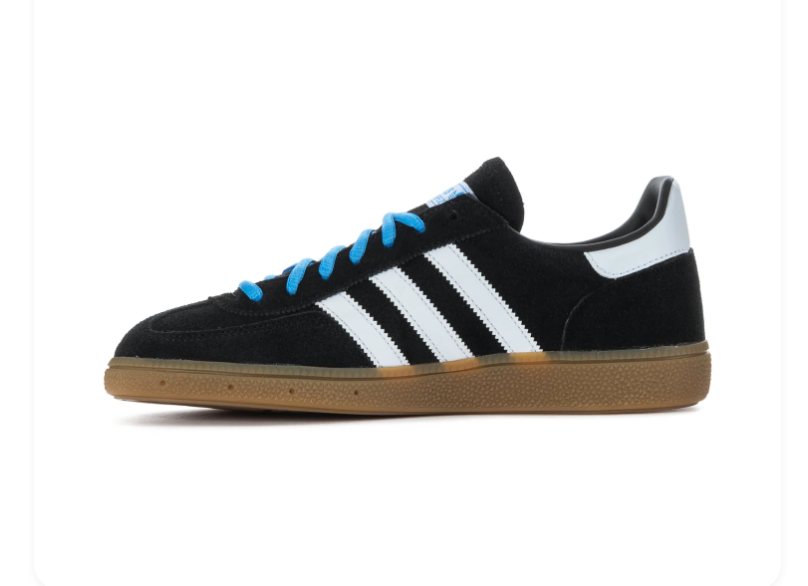 adidas Handball Spezial Black & White Sneakers with Blue Laces & Gum Sole