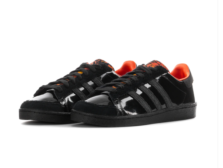 adidas Black Glossy Low-Top Sneakers with Orange Accents