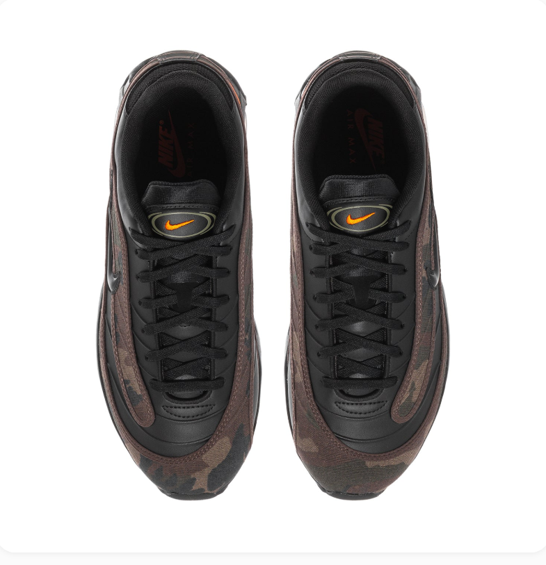 Nike Air Max Black & Brown Camo Sneakers with Orange Accents