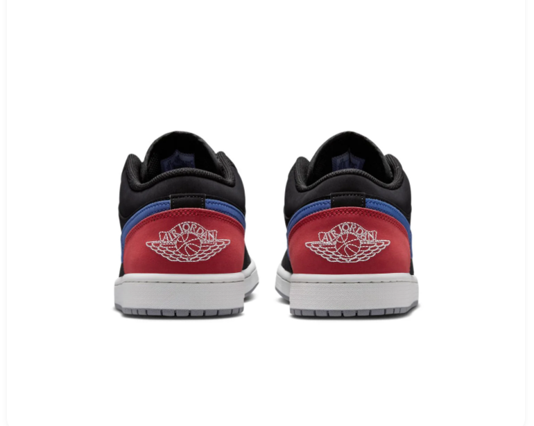 Air Jordan 1 Low Black & Blue Sneakers with Red Heel