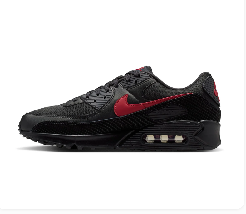 Nike Air Max 90 Black Sneakers with Red Swoosh