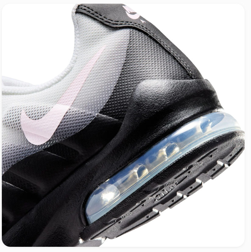 Nike Air Max White & Black Gradient Sneakers with Pale Pink Swoosh