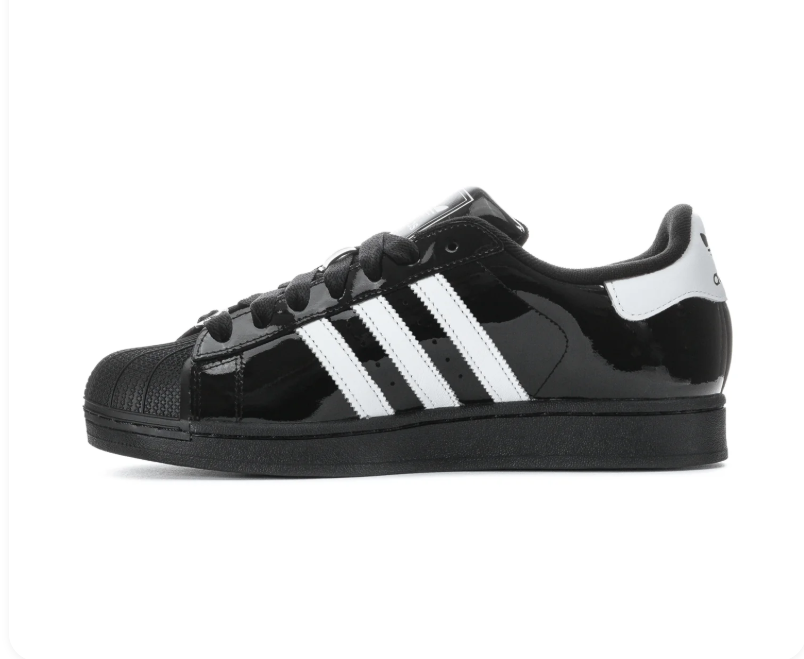 adidas Superstar Glossy Black & White Shell-Toe Sneakers