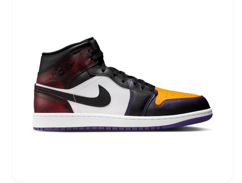 Air Jordan 1 Mid Black & White Sneakers with Yellow and Purple Accents
