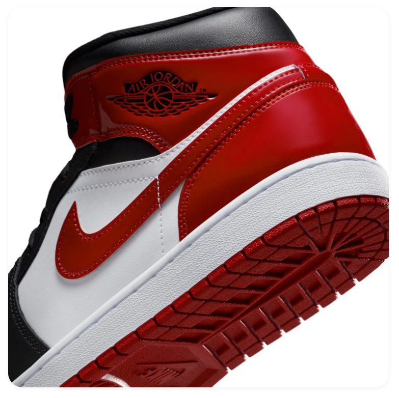 Air Jordan 1 Mid Glossy Red, Black & White Sneakers