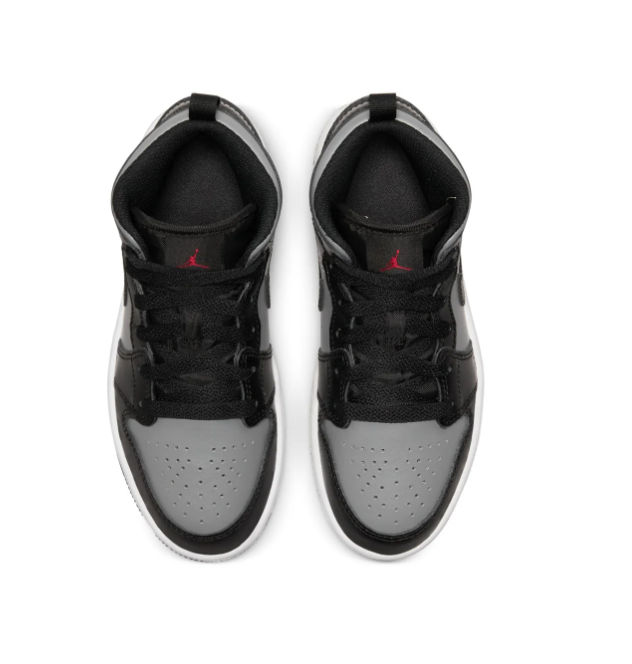 Air Jordan 1 Mid Black & Grey Sneakers with Red Accents
