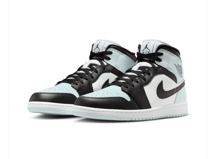 Air Jordan 1 Mid Ice Blue, Black & White Sneakers