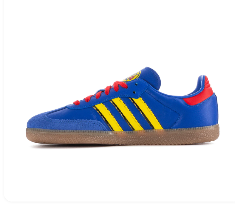 adidas Samba Blue & Yellow Sneakers with Red Laces & Gum Sole