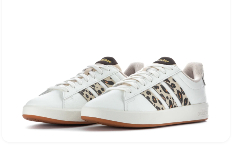 adidas White Sneakers with Leopard-Print Stripes & Gum Sole