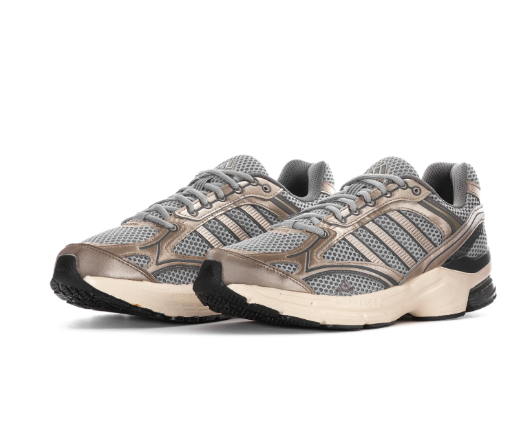 adidas Grey Mesh Sneakers with Metallic Champagne Accents & Cream Sole