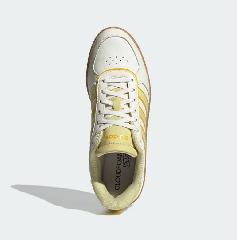 adidas White & Pale Yellow Low-Top Sneakers with Gum Sole