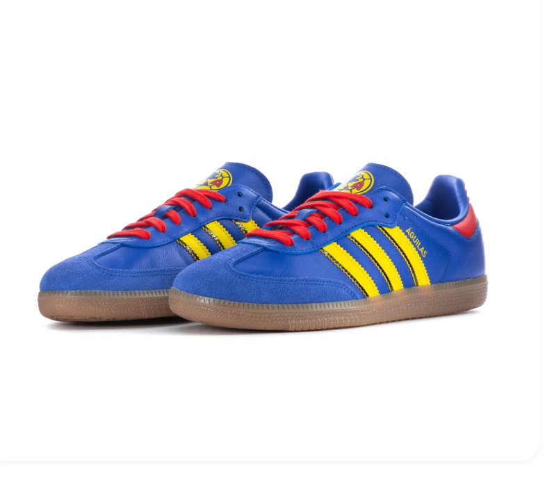 adidas Samba Blue & Yellow Sneakers with Red Laces & Gum Sole