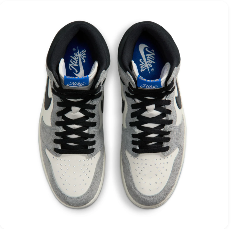 Air Jordan 1 High Grey & White Sneakers with Icy Blue Sole