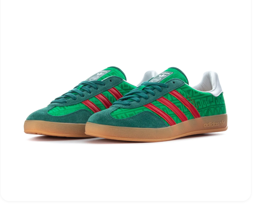 adidas Green Patterned Sneakers with Red Stripes & Gum Sole