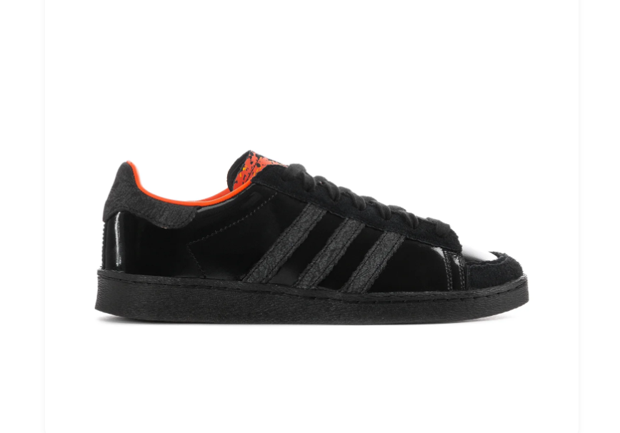 adidas Black Glossy Low-Top Sneakers with Orange Accents