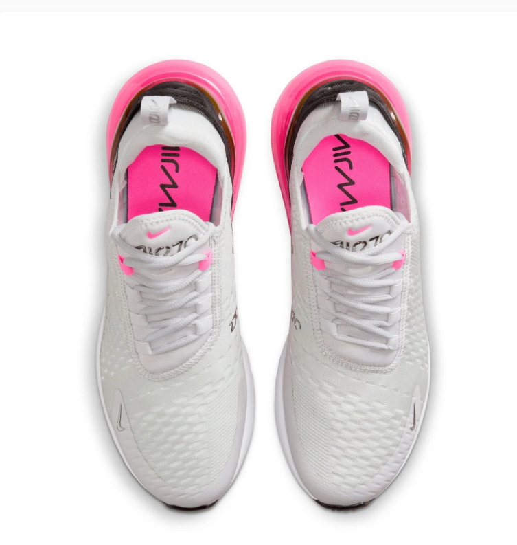 Nike Air Max 270 White Sneakers with Hot Pink Heel Air Unit