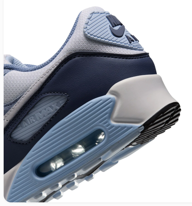 Nike Air Max 90 White & Blue Sneakers with Navy Overlays