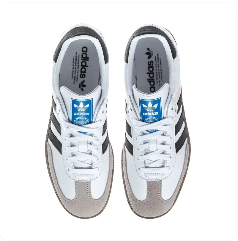 adidas Samba White & Black Sneakers with Grey Toe & Dark Gum Sole