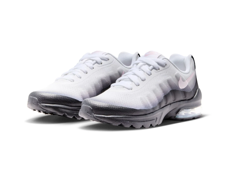 Nike Air Max White & Black Gradient Sneakers with Pale Pink Swoosh