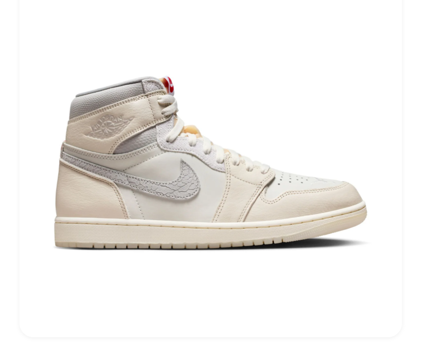 Air Jordan 1 High Cream & Grey Sneakers with Red Accents