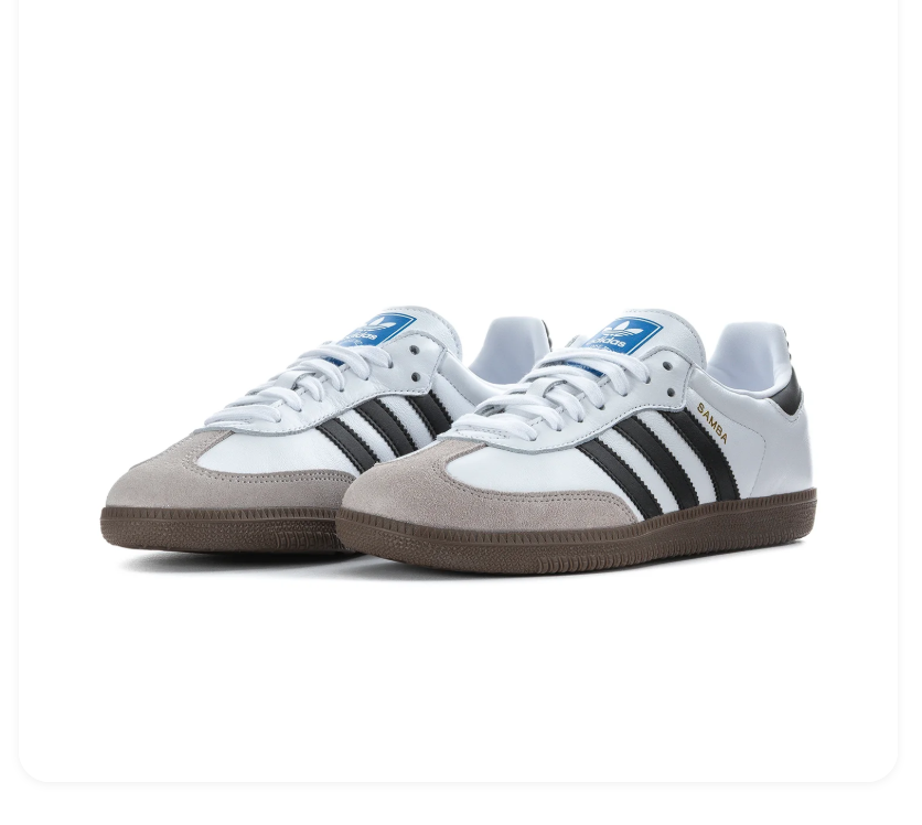 adidas Samba White & Black Sneakers with Grey Toe & Dark Gum Sole