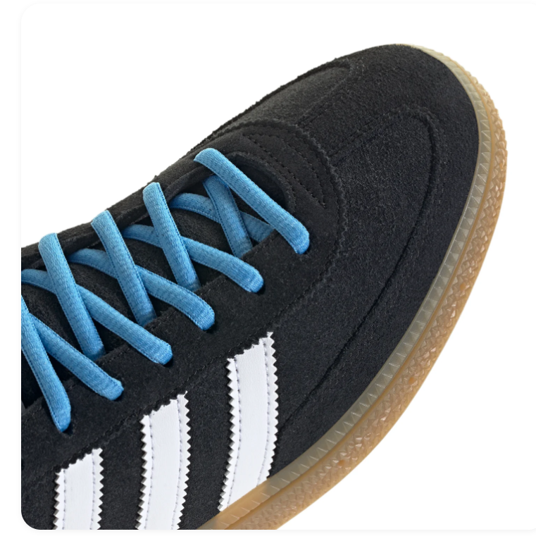 adidas Handball Spezial Black & White Sneakers with Blue Laces & Gum Sole
