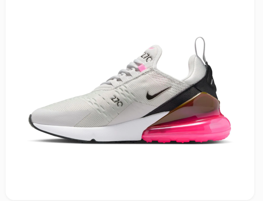 Nike Air Max 270 White Sneakers with Hot Pink Heel Air Unit