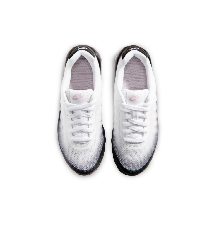 Nike Air Max White & Black Gradient Sneakers with Pale Pink Swoosh