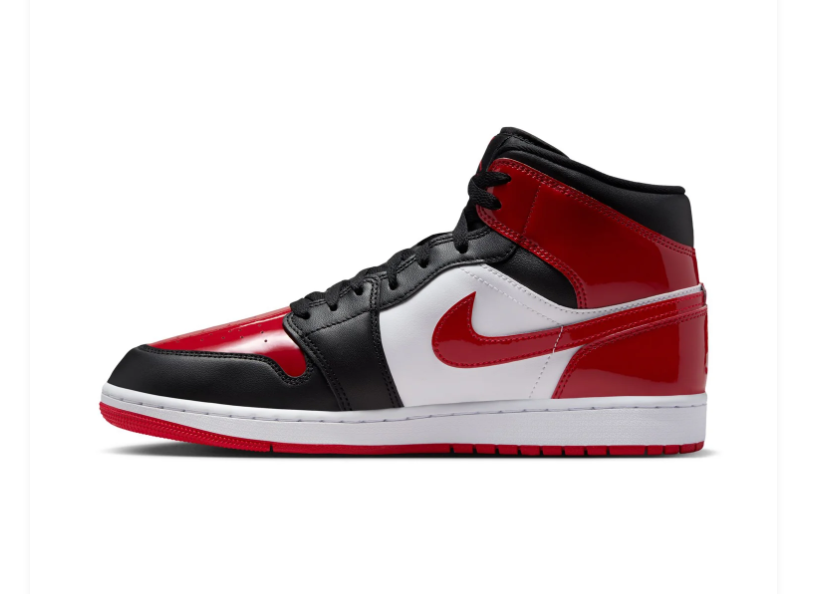 Air Jordan 1 Mid Glossy Red, Black & White Sneakers