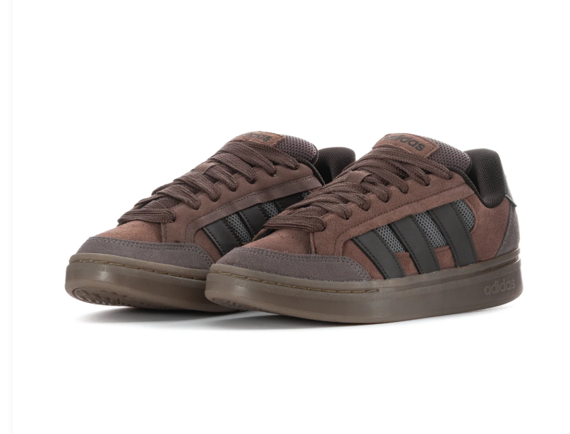 adidas Brown & Grey Low-Top Sneakers with Dark Stripes & Gum Sole