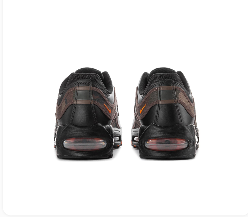 Nike Air Max Black & Brown Camo Sneakers with Orange Accents