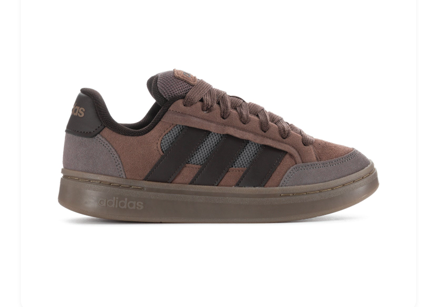 adidas Brown & Grey Low-Top Sneakers with Dark Stripes & Gum Sole