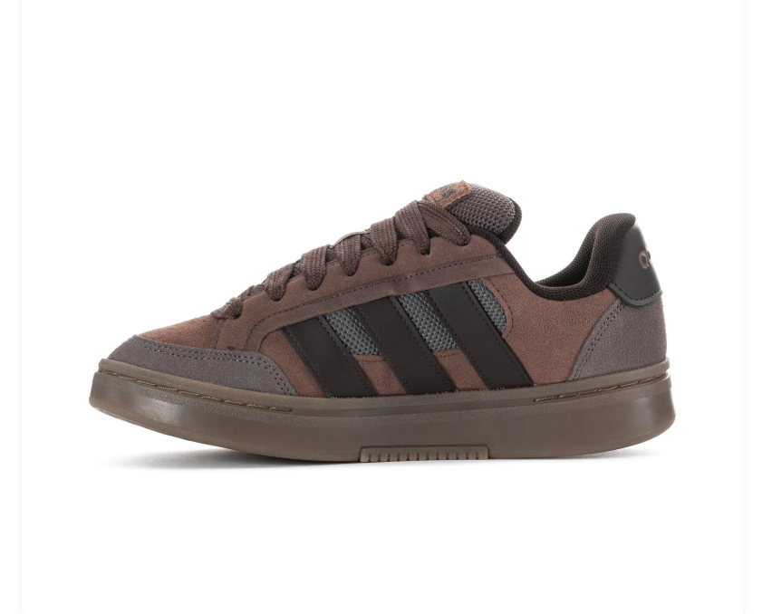 adidas Brown & Grey Low-Top Sneakers with Dark Stripes & Gum Sole