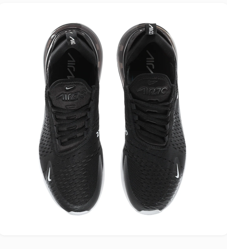 Nike Air Max 270 Black & White Sneakers with Orange Sole Accent