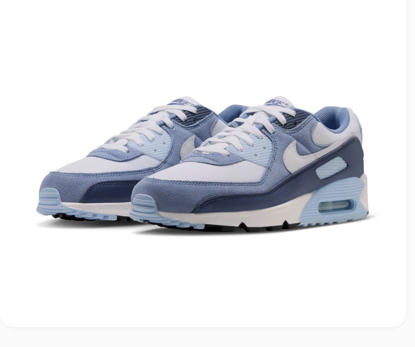 Nike Air Max 90 White & Blue Sneakers with Navy Overlays