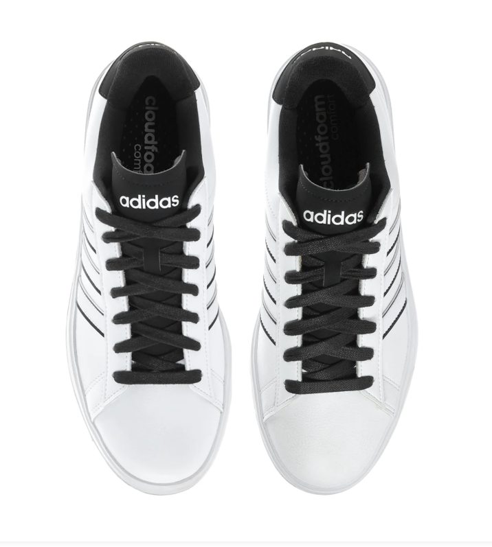 adidas White & Black Low-Top Sneakers with Outlined Stripes